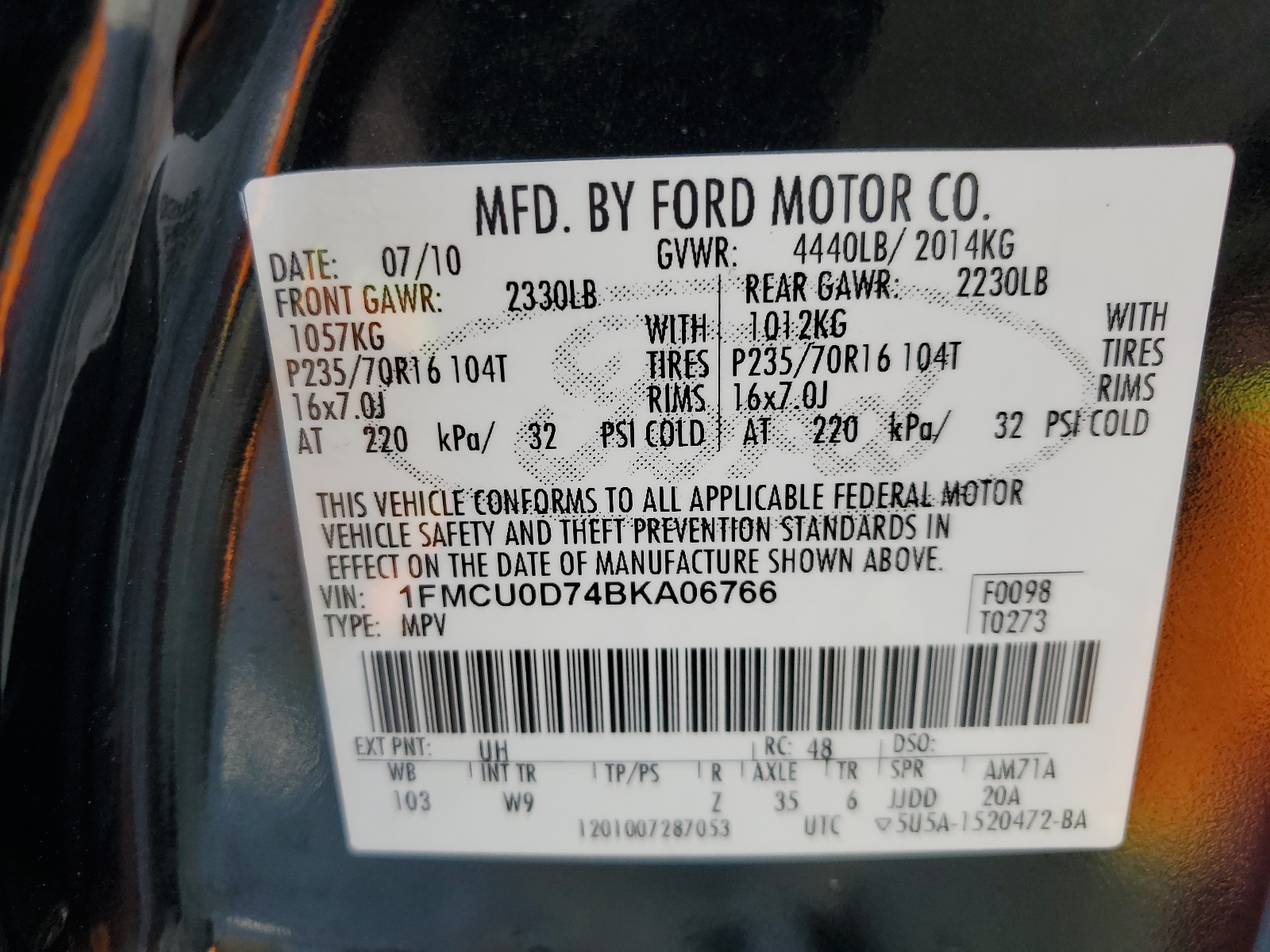 1FMCU0D74BKA06766 2011 Ford Escape Xlt