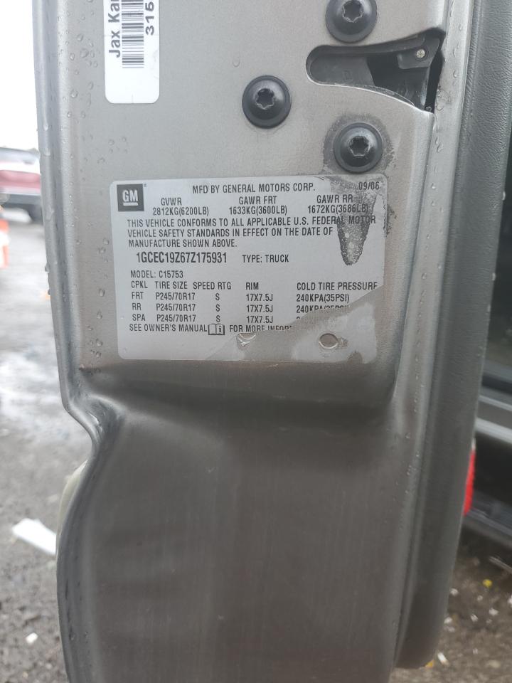 2007 Chevrolet Silverado C1500 Classic VIN: 1GCEC19Z67Z175931 Lot: 62672914