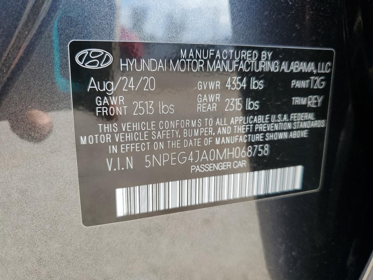 2021 Hyundai Sonata Se VIN: 5NPEG4JA0MH068758 Lot: 60446144