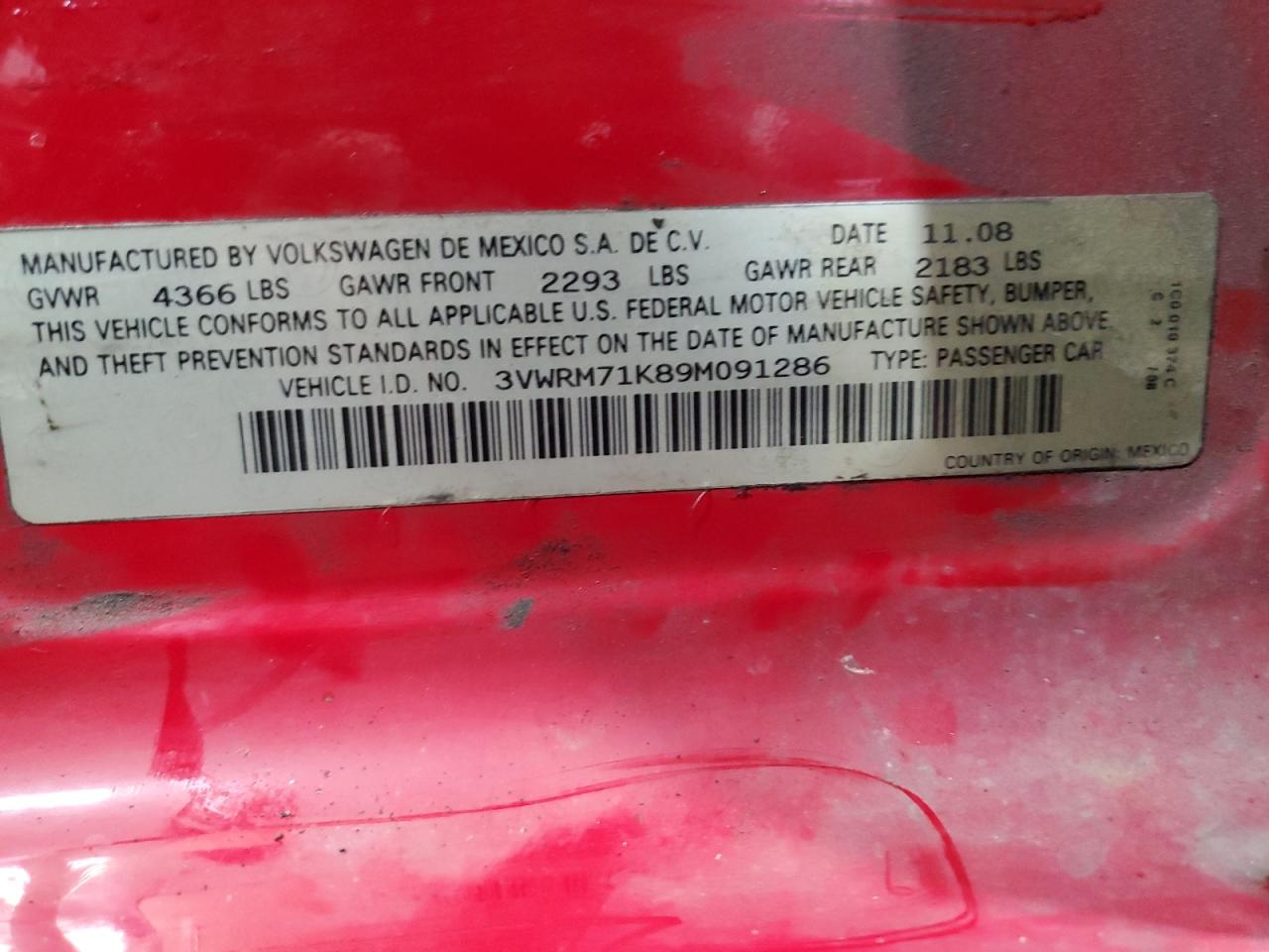 2009 Volkswagen Jetta Se VIN: 3VWRM71K89M091286 Lot: 64947034