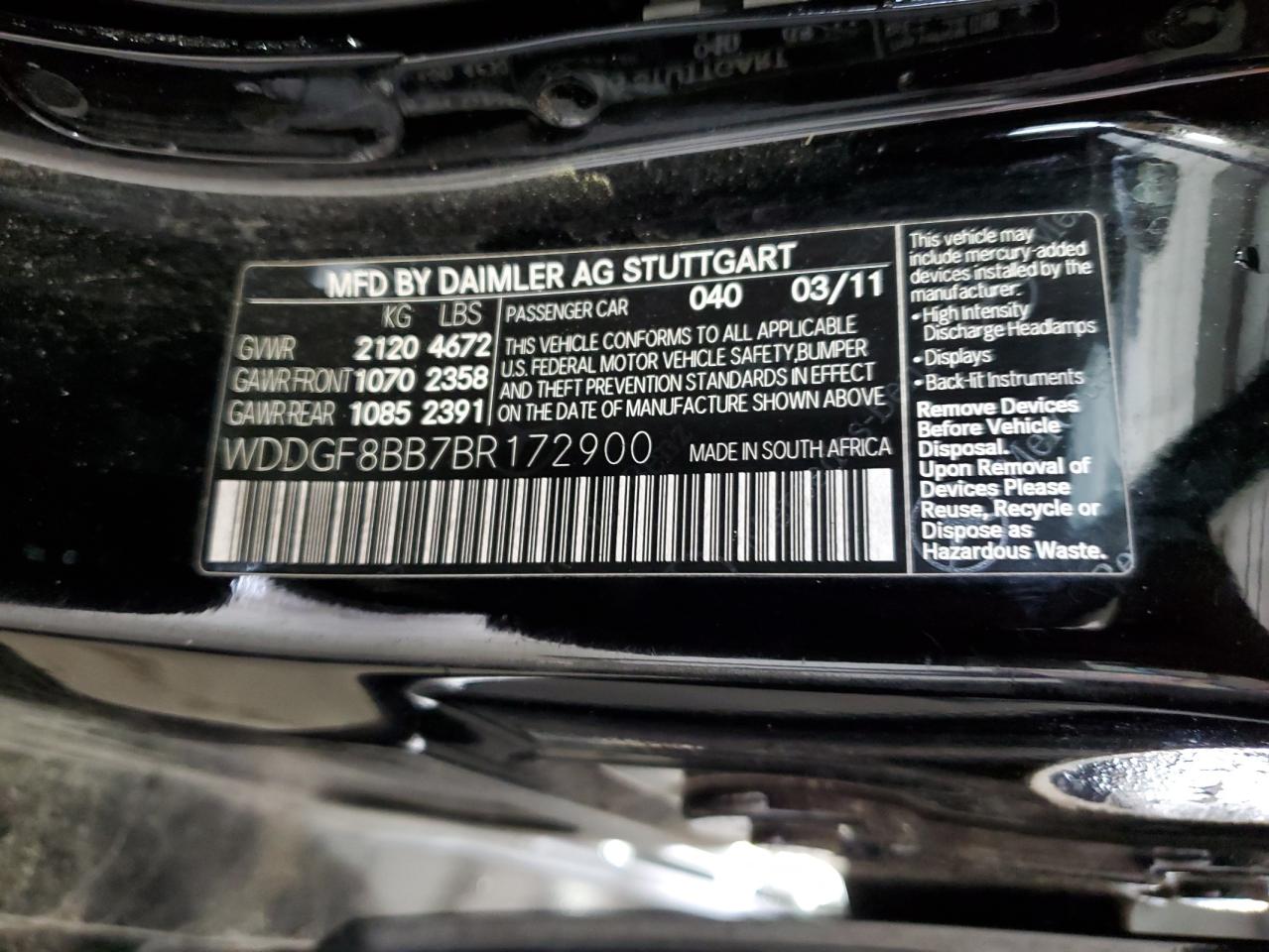 2011 Mercedes-Benz C 300 4Matic VIN: WDDGF8BB7BR172900 Lot: 64239334