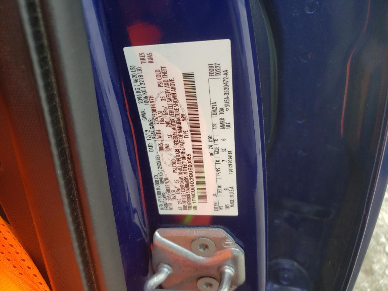 2013 Ford Escape Sel VIN: 1FMCU0HX2DUB90865 Lot: 61993874