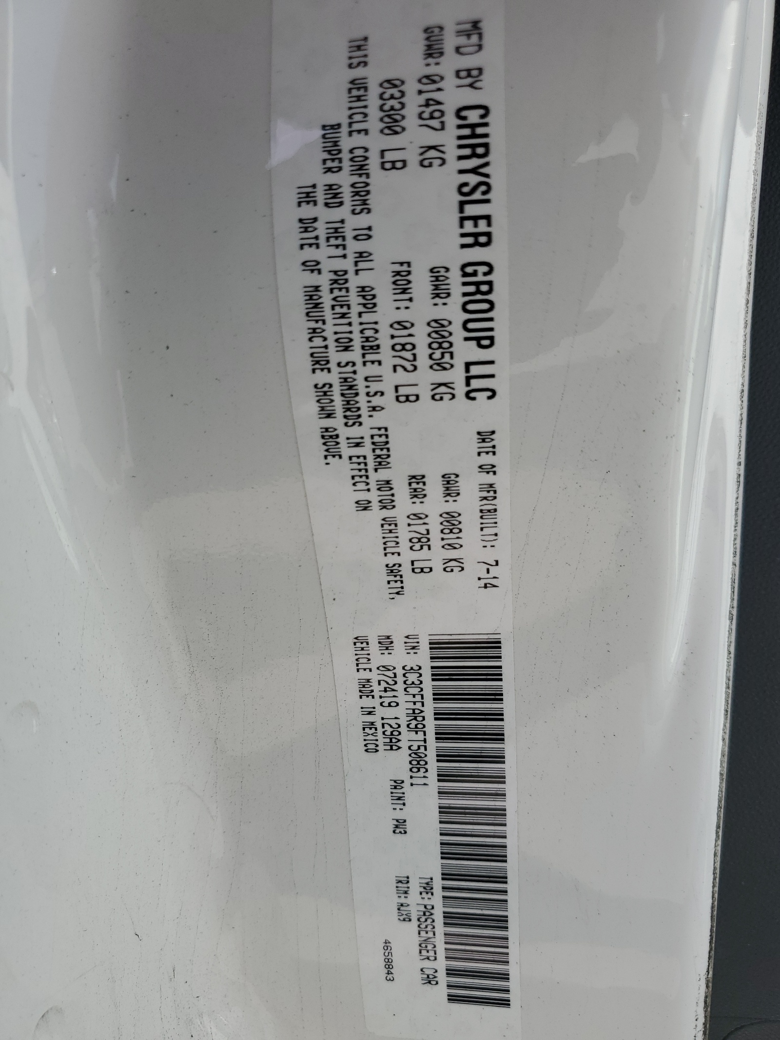 3C3CFFAR9FT508611 2015 Fiat 500 Pop