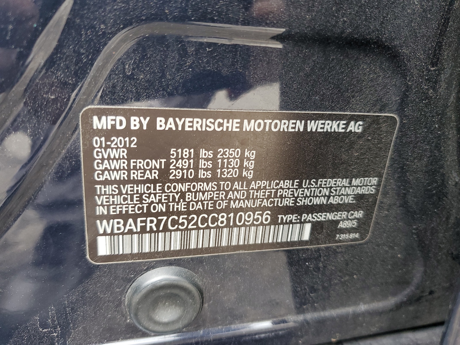 WBAFR7C52CC810956 2012 BMW 535 I
