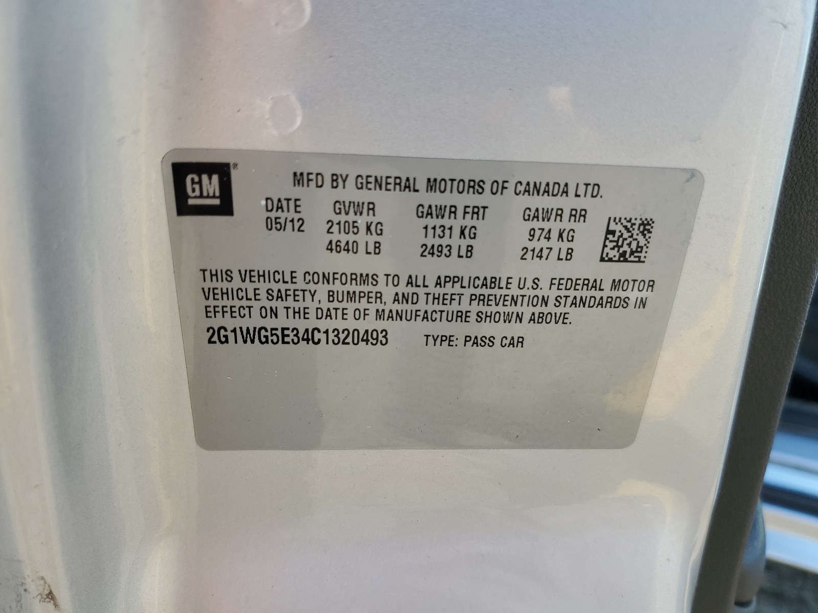 2G1WG5E34C1320493 2012 Chevrolet Impala Lt