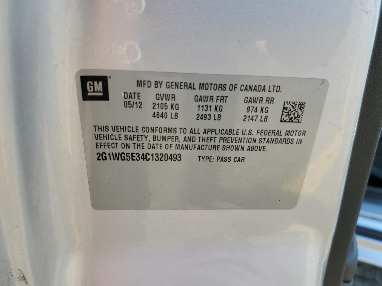 2012 Chevrolet Impala Lt VIN: 2G1WG5E34C1320493 Lot: 63643524