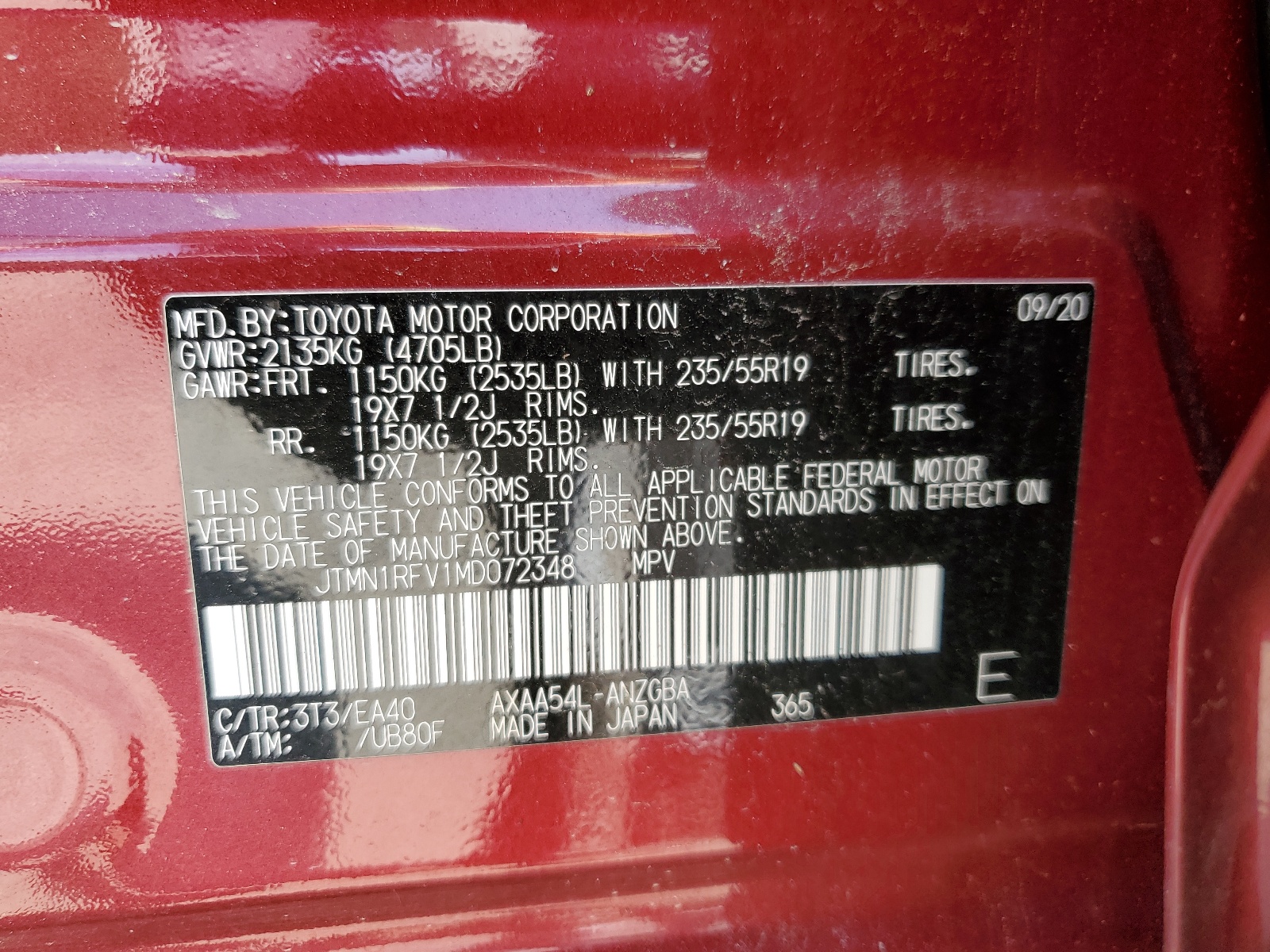 JTMN1RFV1MD072348 2021 Toyota Rav4 Limited