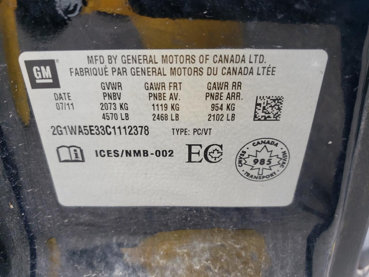 2012 Chevrolet Impala Ls VIN: 2G1WA5E33C1112378 Lot: 62803614