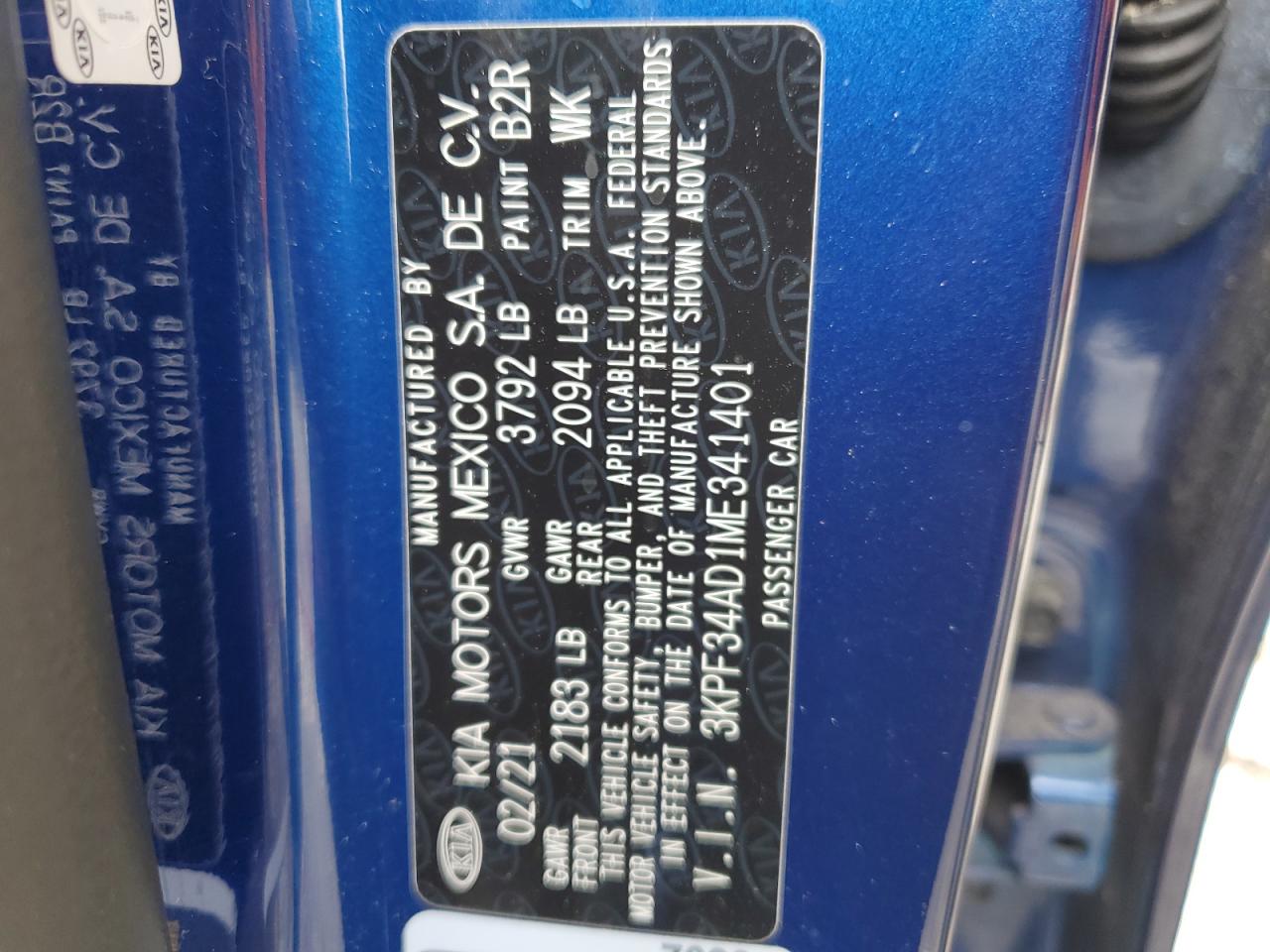 2021 Kia Forte Gt Line VIN: 3KPF34AD1ME341401 Lot: 61986544