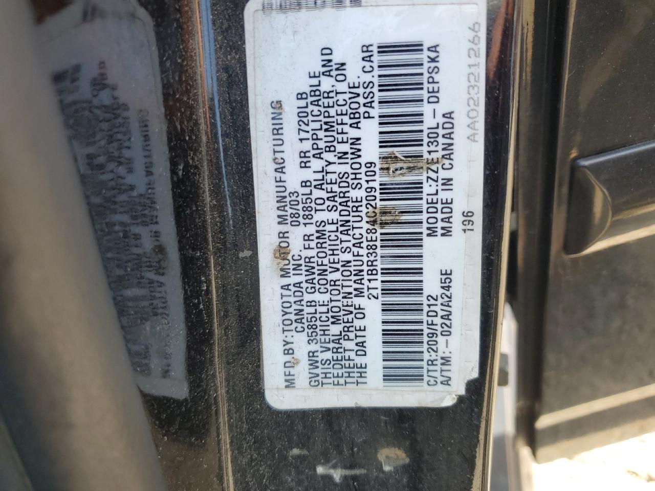 2004 Toyota Corolla Ce VIN: 2T1BR38E84C209109 Lot: 65339894