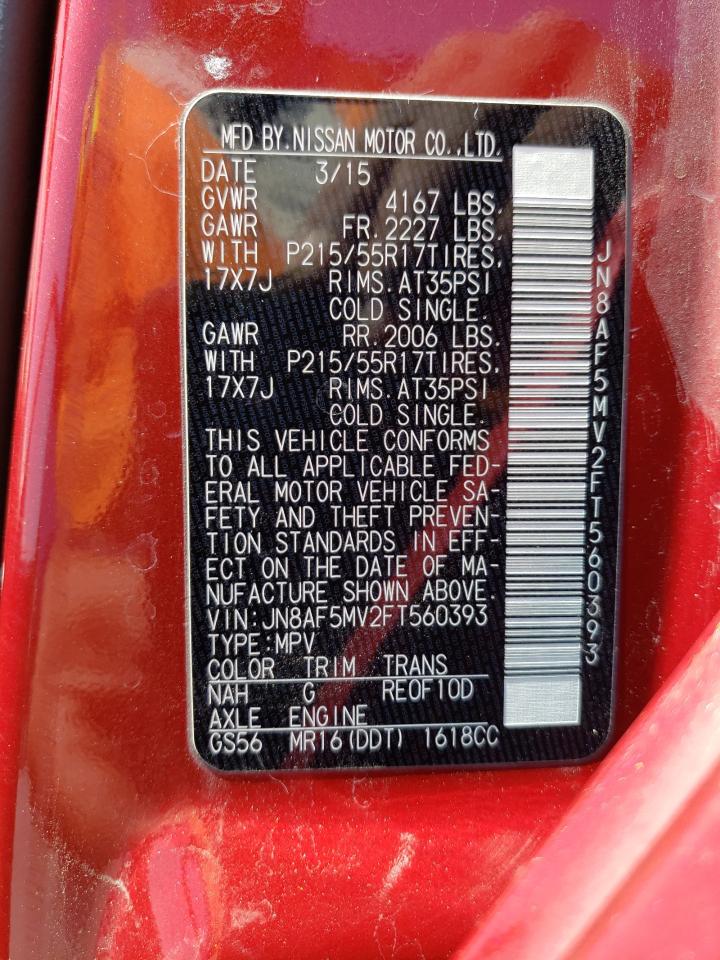 2015 Nissan Juke S VIN: JN8AF5MV2FT560393 Lot: 62525254