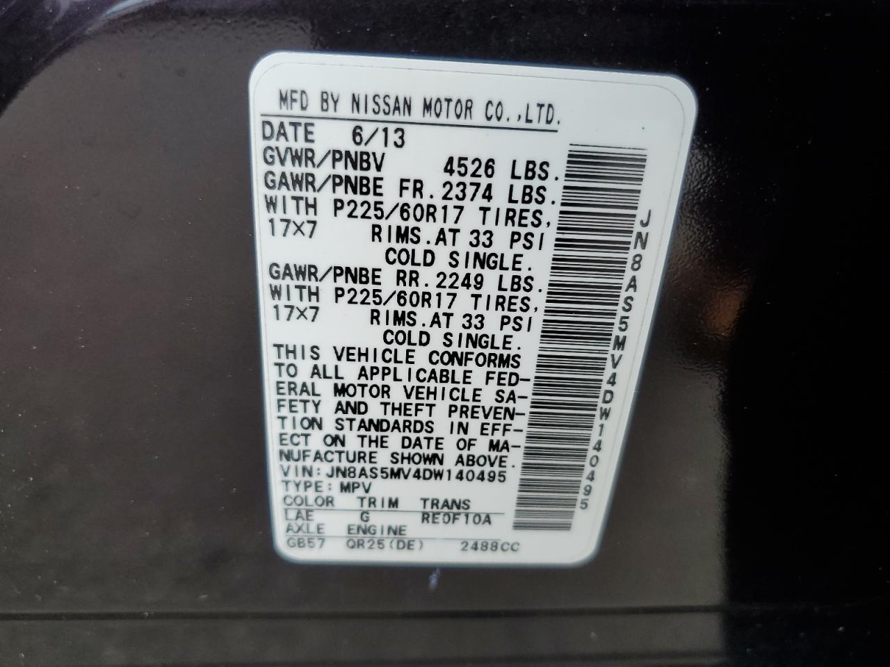 2013 Nissan Rogue S VIN: JN8AS5MV4DW140495 Lot: 64580824