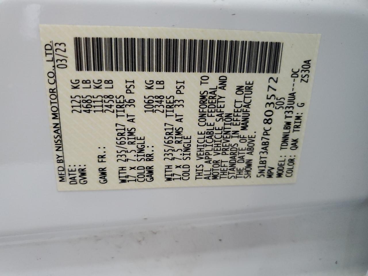 2023 Nissan Rogue S VIN: 5N1BT3AB7PC803572 Lot: 64481944