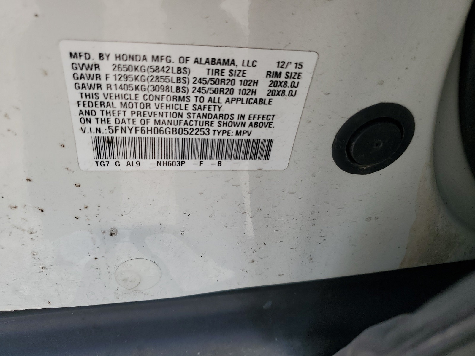 5FNYF6H06GB052253 2016 Honda Pilot Elite