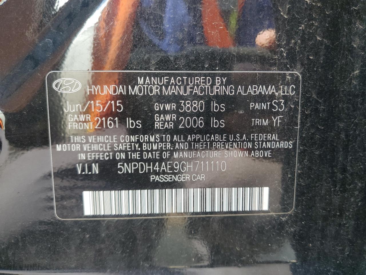 2016 Hyundai Elantra Se VIN: 5NPDH4AE9GH711110 Lot: 63205274