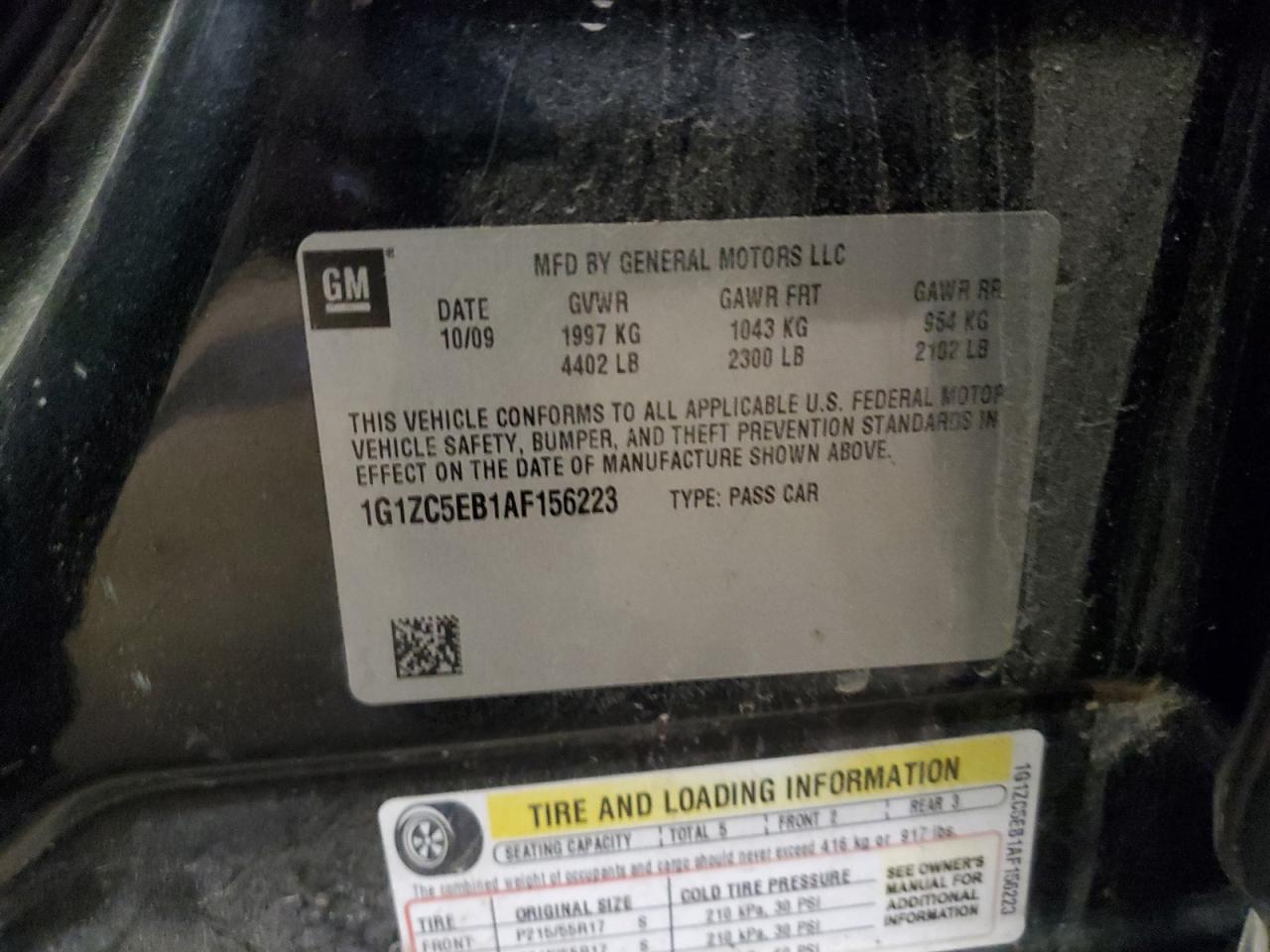 2010 Chevrolet Malibu 1Lt VIN: 1G1ZC5EB1AF156223 Lot: 61475464