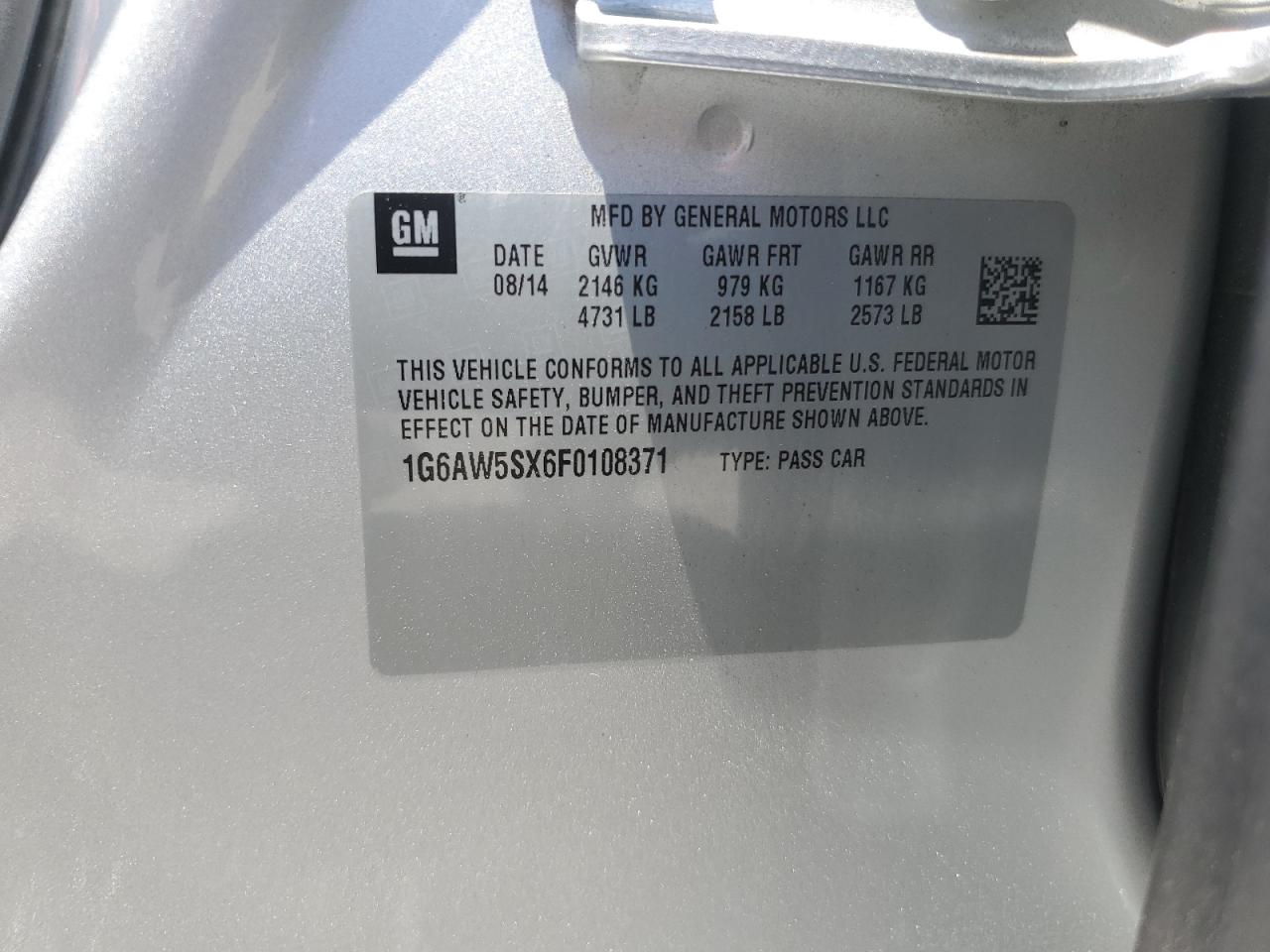 2015 Cadillac Cts VIN: 1G6AW5SX6F0108371 Lot: 64010574