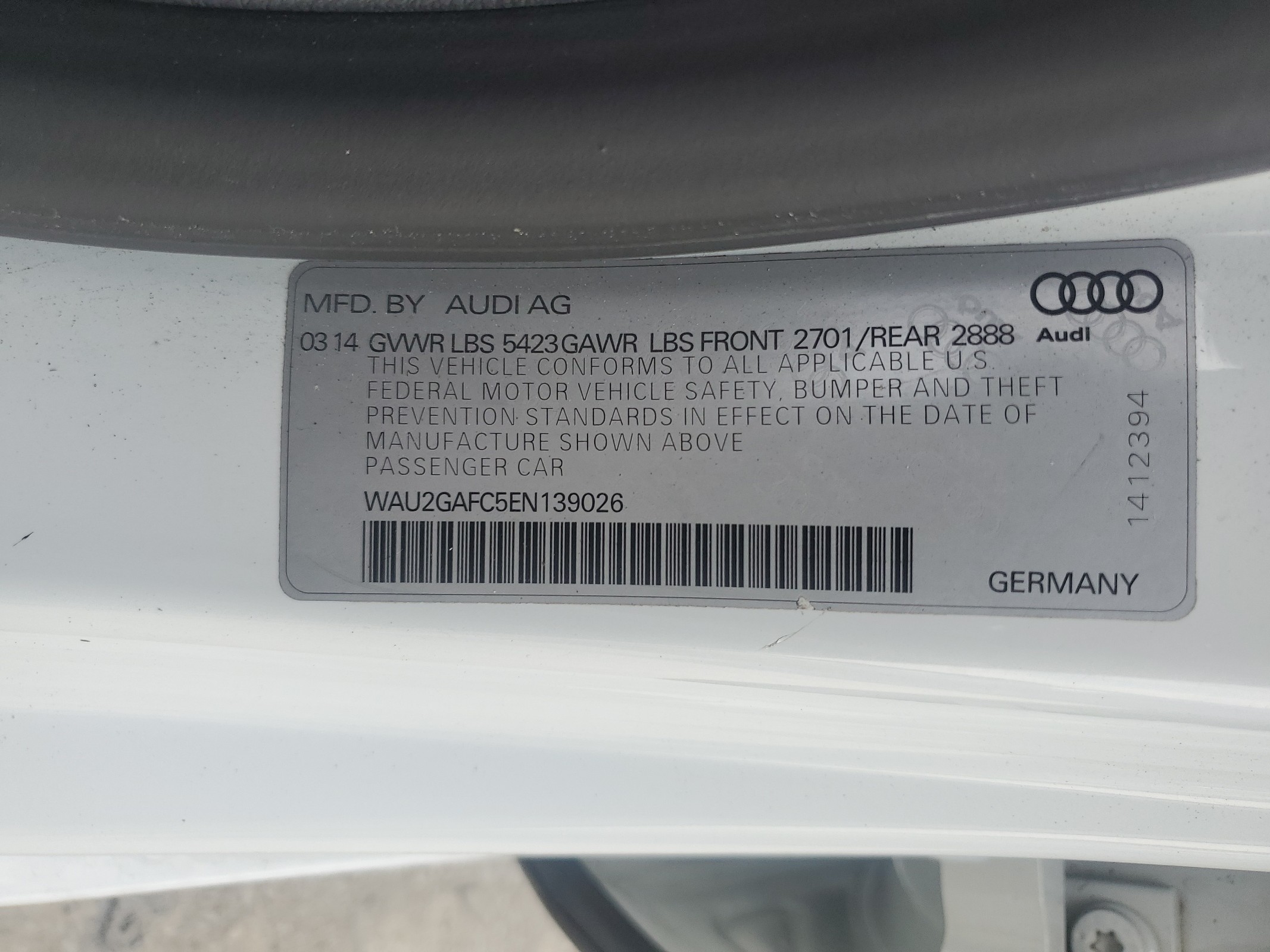 WAU2GAFC5EN139026 2014 Audi A7 Prestige