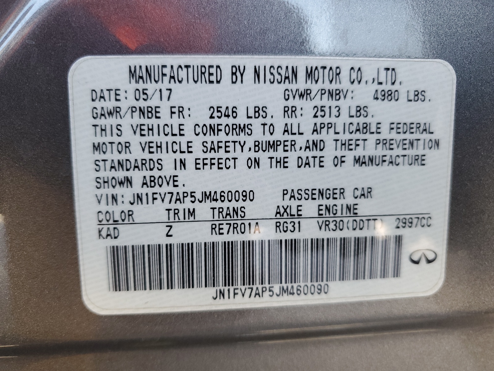 JN1FV7AP5JM460090 2018 Infiniti Q50 Red Sport 400