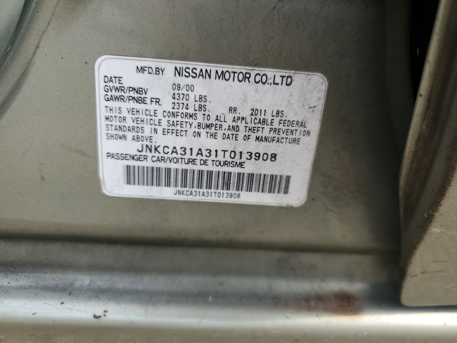 JNKCA31A31T013908 2001 Infiniti I30