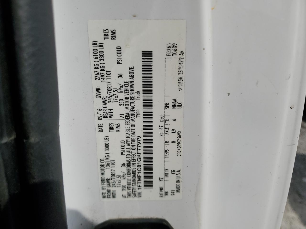 1FTMF1C81GKF77979 2016 Ford F150