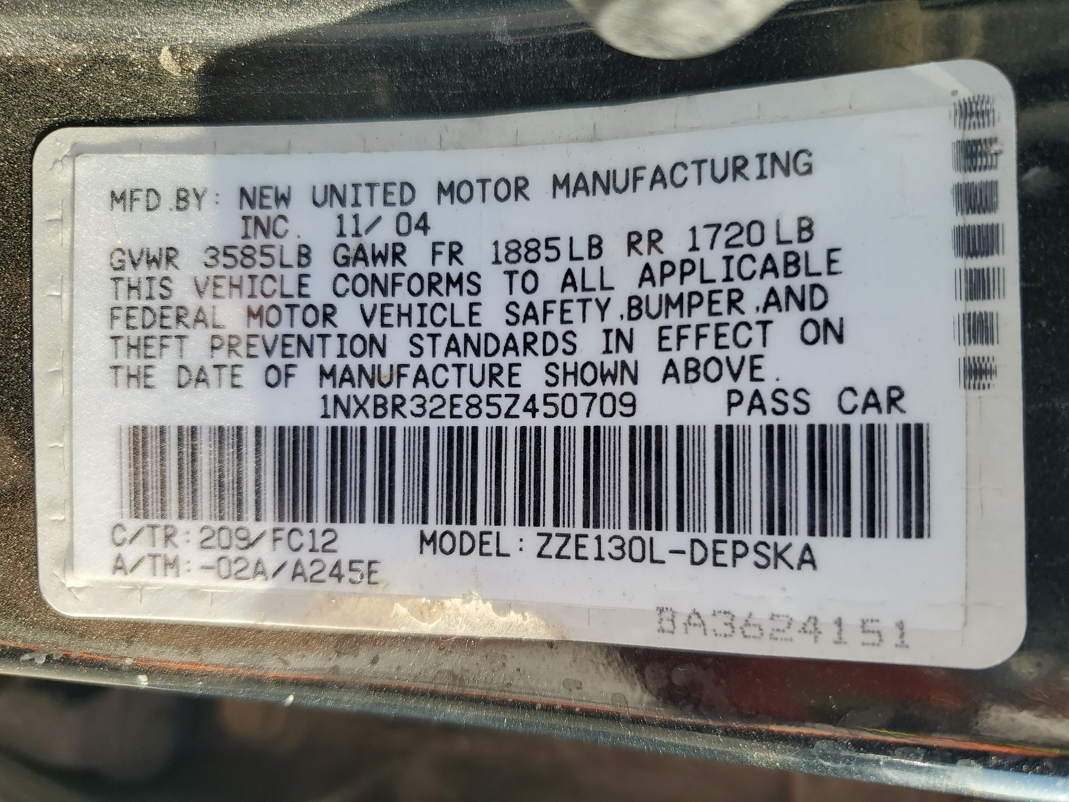 1NXBR32E85Z450709 2005 Toyota Corolla Ce