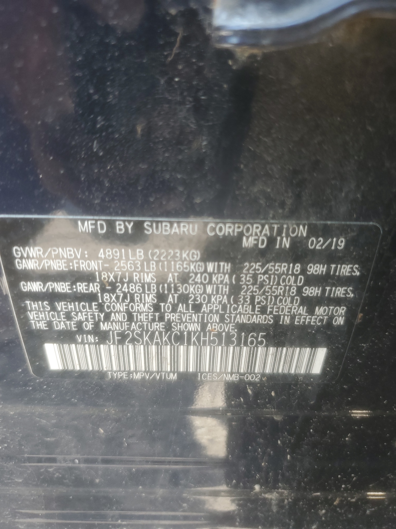 JF2SKAKC1KH513165 2019 Subaru Forester Sport