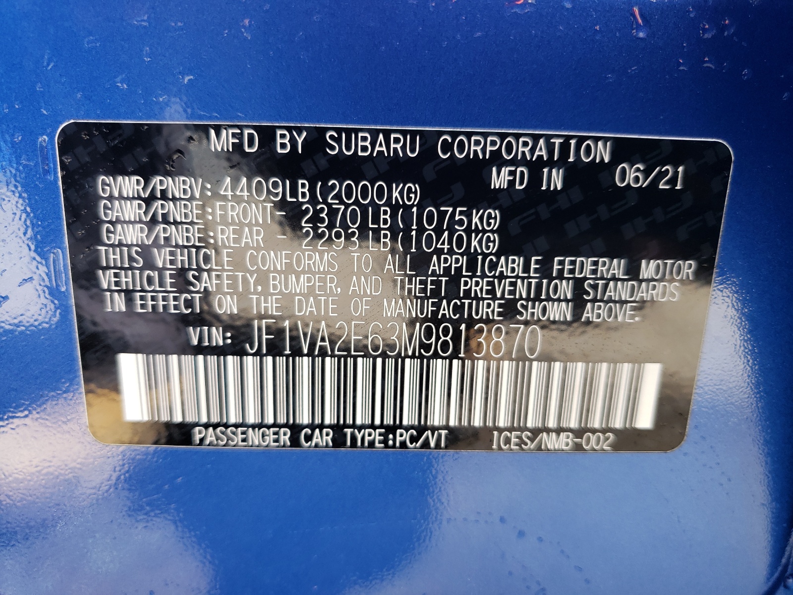 JF1VA2E63M9813870 2021 Subaru Wrx Sti