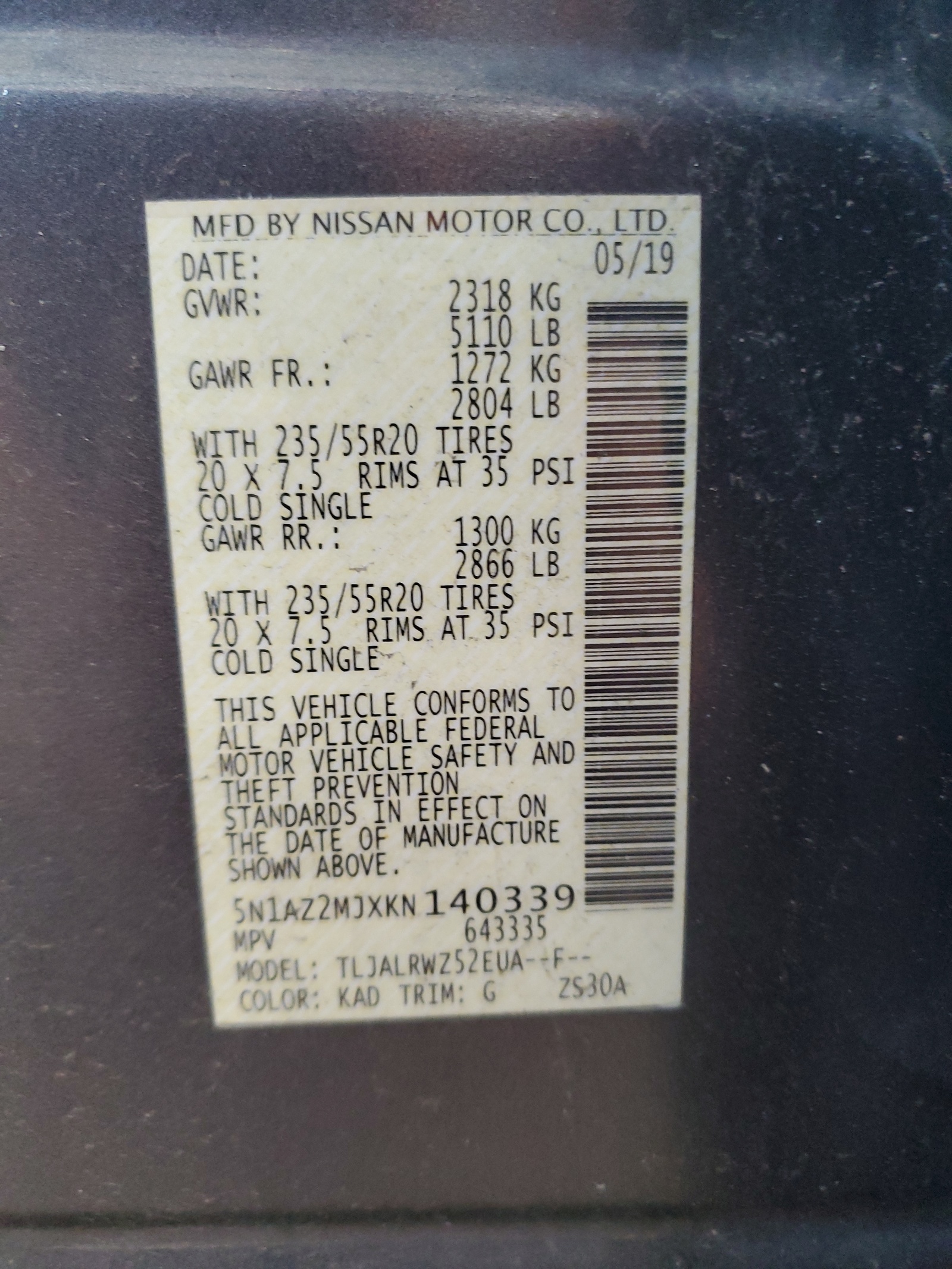 5N1AZ2MJXKN140339 2019 Nissan Murano S