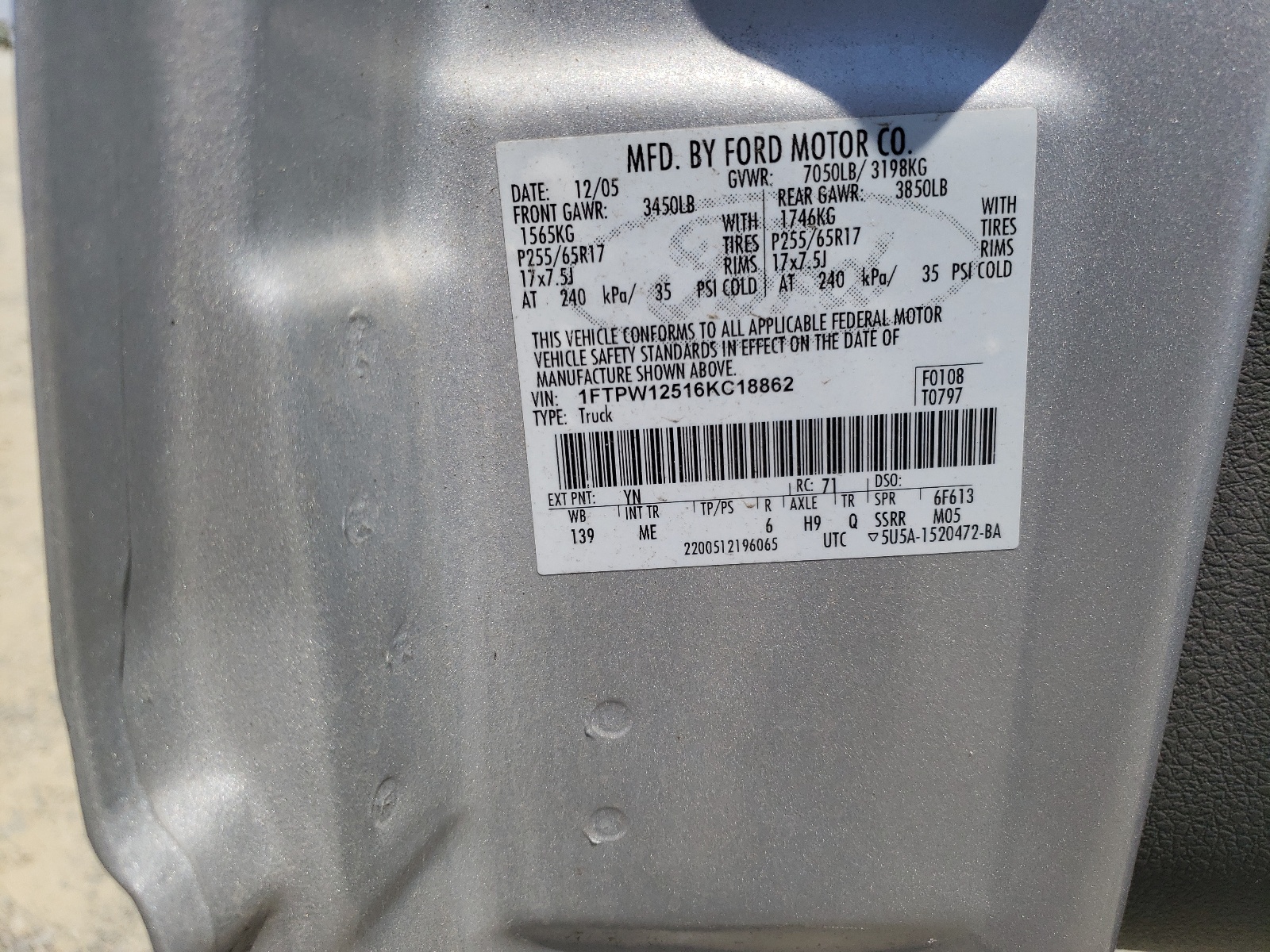 1FTPW12516KC18862 2006 Ford F150 Supercrew