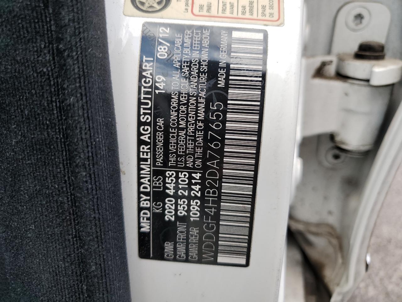 2013 Mercedes-Benz C 250 VIN: WDDGF4HB2DA767655 Lot: 63041354