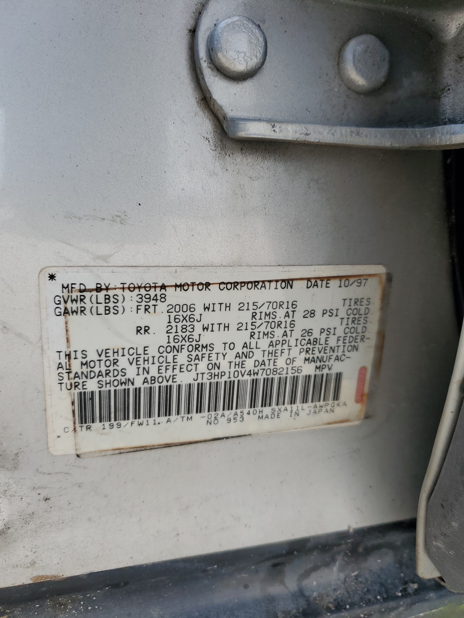 JT3HP10V4W7082156 1998 Toyota Rav4 JT3HP10V4W7082156 1998 Toyota Rav4