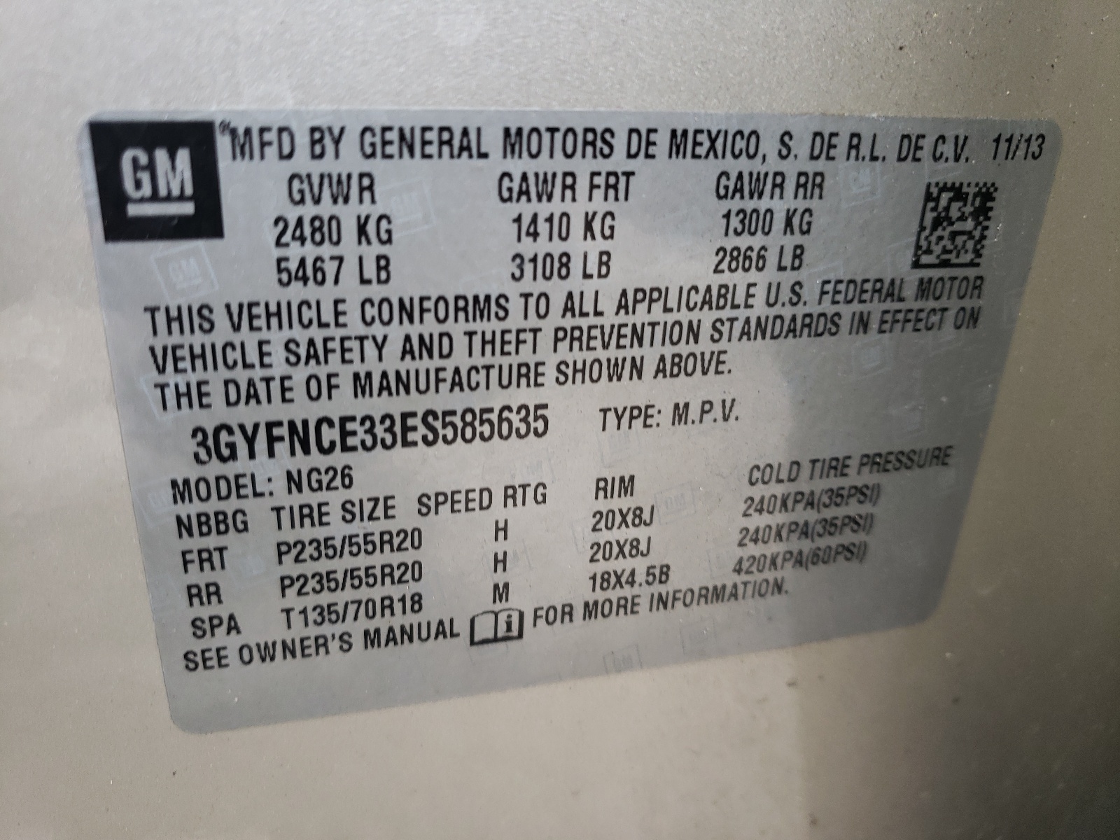 3GYFNCE33ES585635 2014 Cadillac Srx Performance Collection