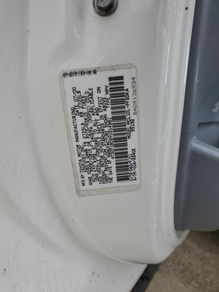 2000 Toyota Sienna Ce VIN: 4T3ZF19C8YU314981 Lot: 65151714