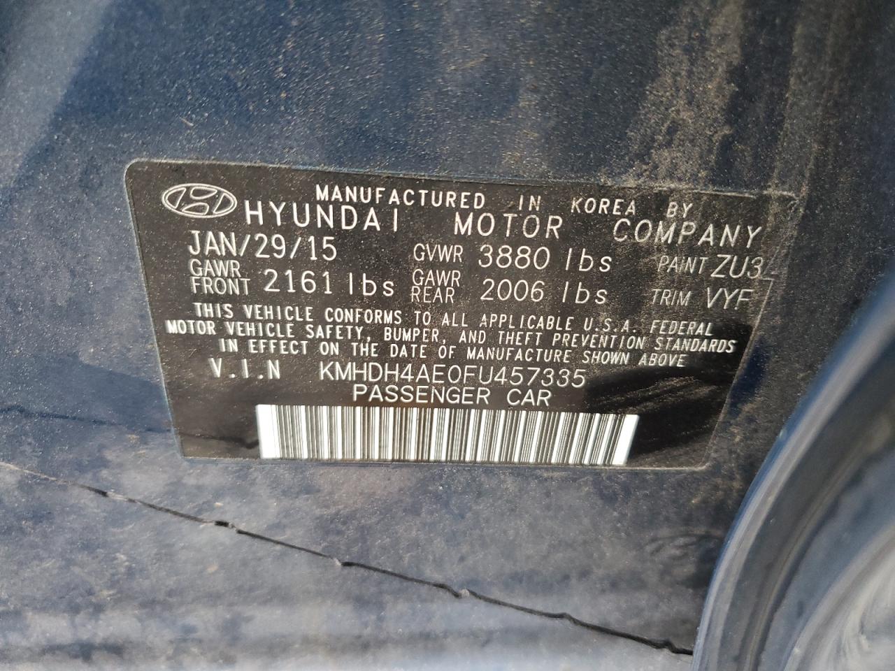 KMHDH4AE0FU457335 2015 Hyundai Elantra Se