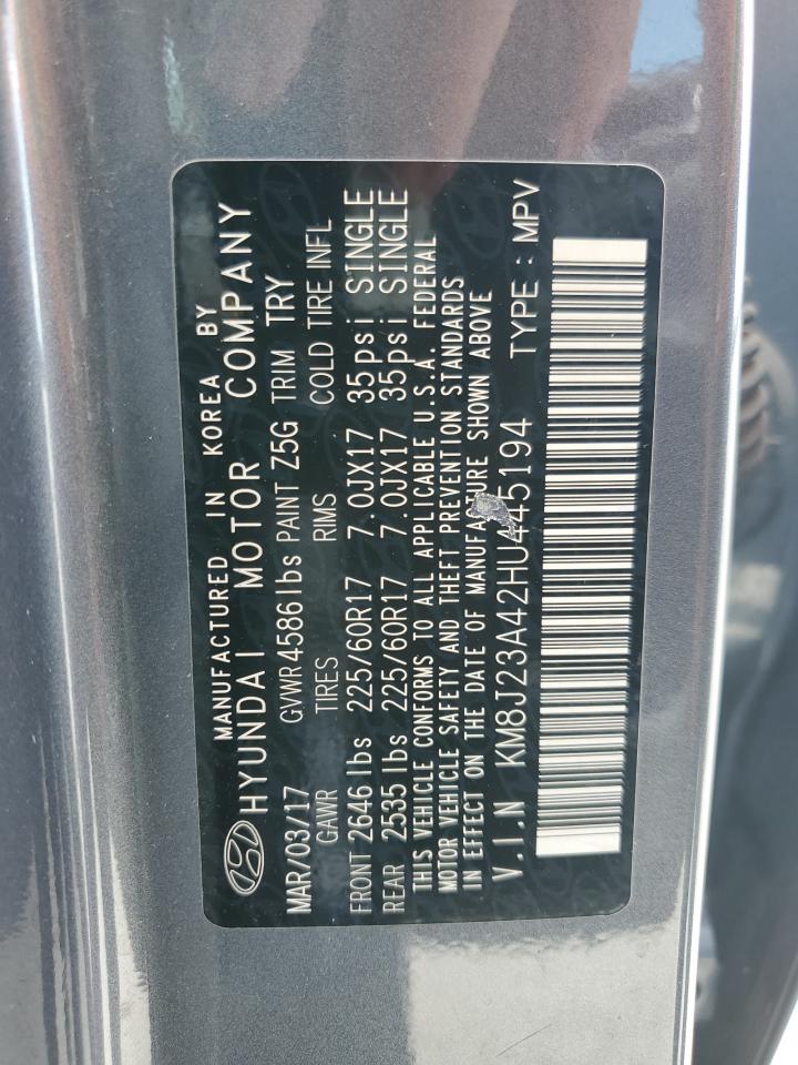 2017 Hyundai Tucson Se VIN: KM8J23A42HU445194 Lot: 61998274