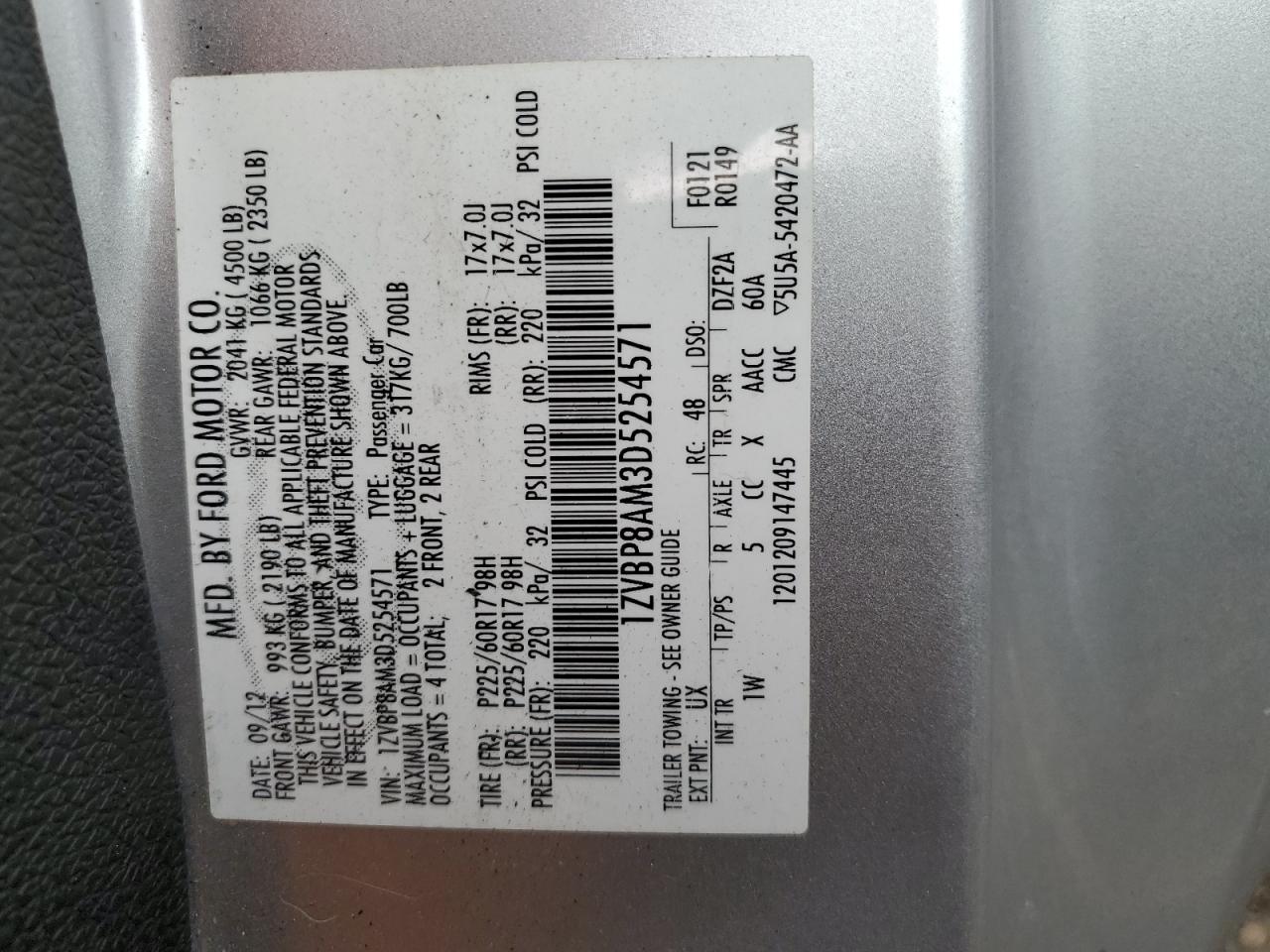 2013 Ford Mustang VIN: 1ZVBP8AM3D5254571 Lot: 64189804