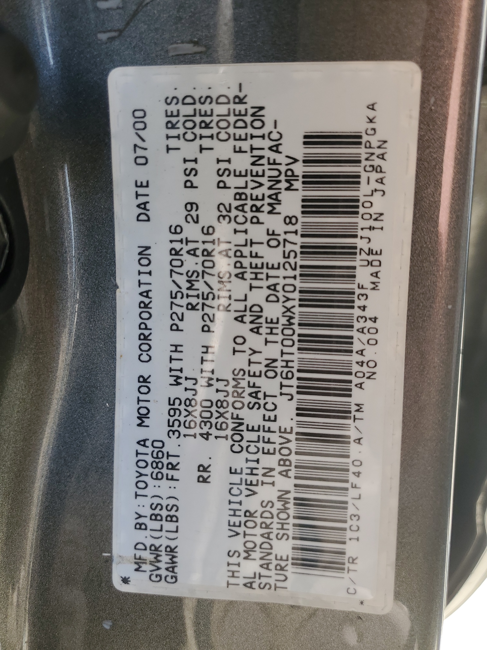 JT6HT00WXY0125718 2000 Lexus Lx 470