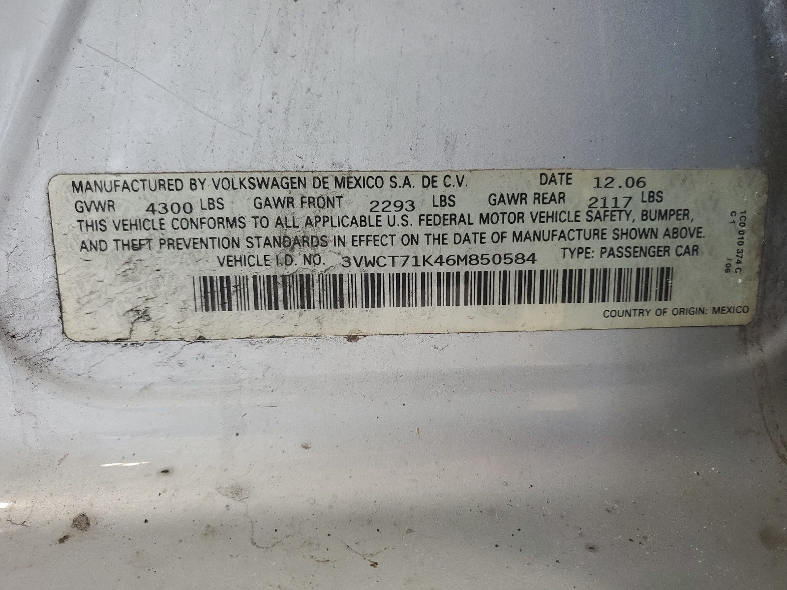 3VWCT71K46M850584 2006 Volkswagen Jetta Tdi