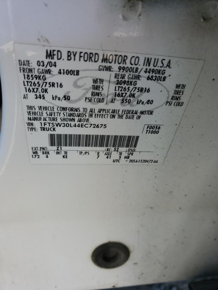 2004 Ford F350 Srw Super Duty VIN: 1FTSW30L44EC72675 Lot: 65022784