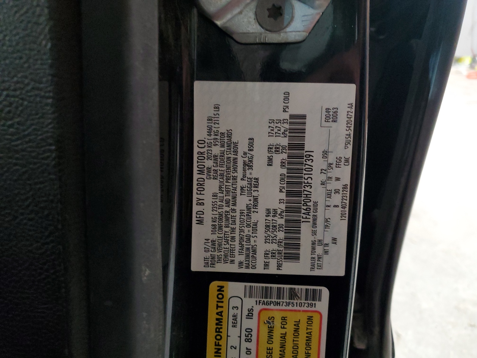 1FA6P0H73F5107391 2015 Ford Fusion Se