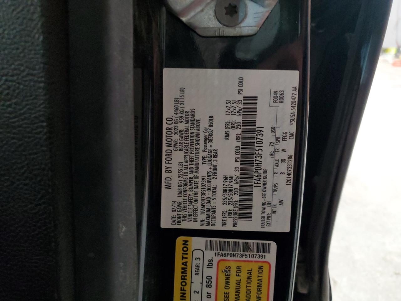 2015 Ford Fusion Se VIN: 1FA6P0H73F5107391 Lot: 62680144