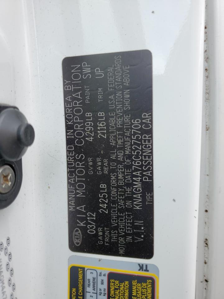 2012 Kia Optima Lx VIN: KNAGM4A76C5275706 Lot: 64904974