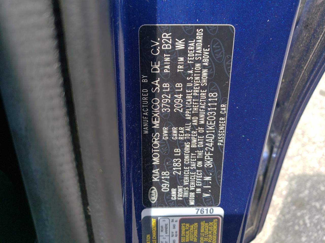 2019 Kia Forte Fe VIN: 3KPF24AD1KE031118 Lot: 64547434