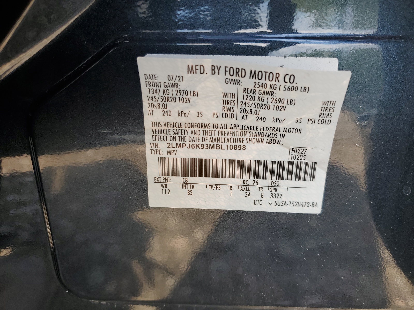 2LMPJ6K93MBL10898 2021 Lincoln Nautilus Reserve