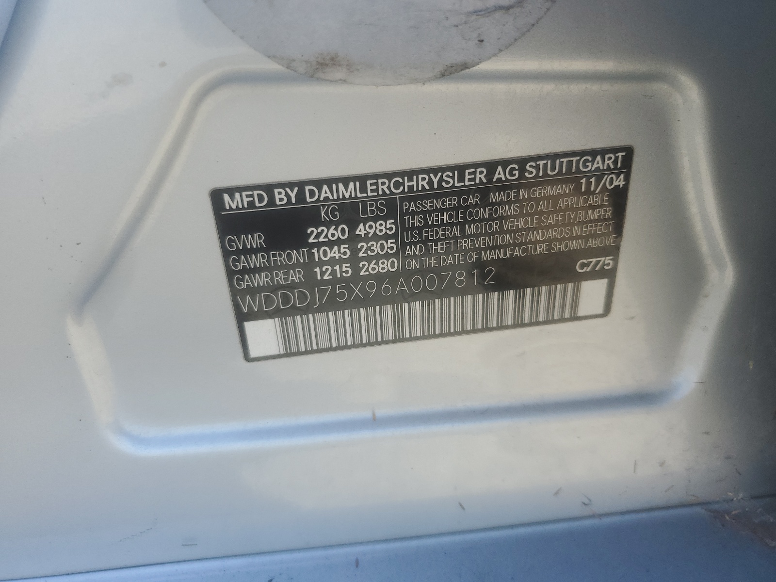 WDDDJ75X96A007812 2006 Mercedes-Benz Cls 500C