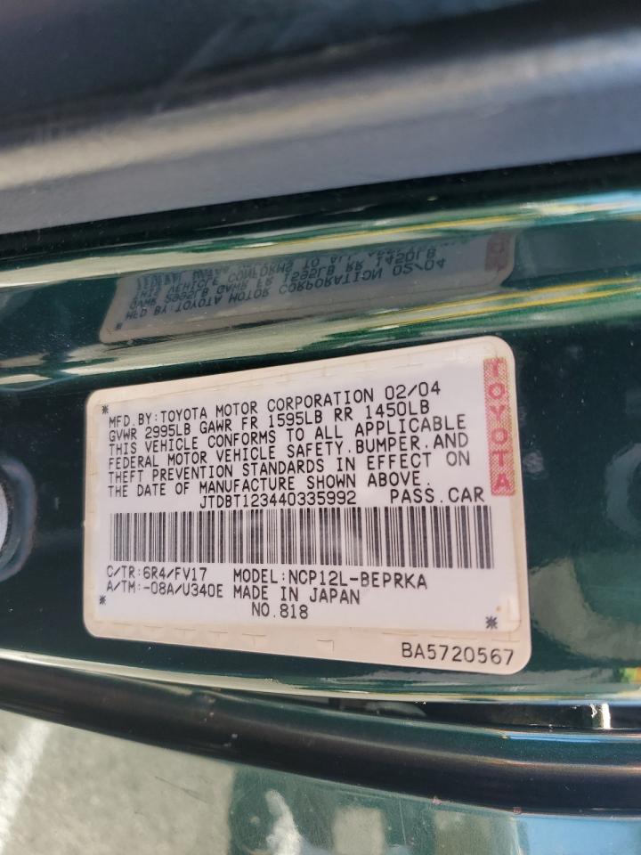 2004 Toyota Echo VIN: JTDBT123440335992 Lot: 61292054