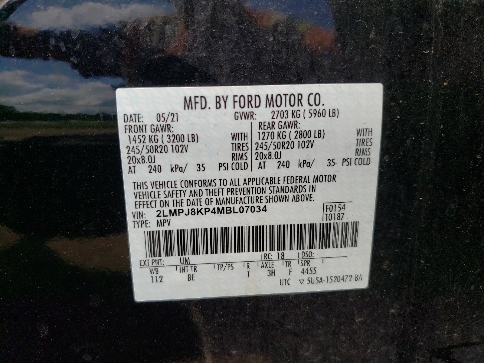 2LMPJ8KP4MBL07034 2021 Lincoln Nautilus Reserve