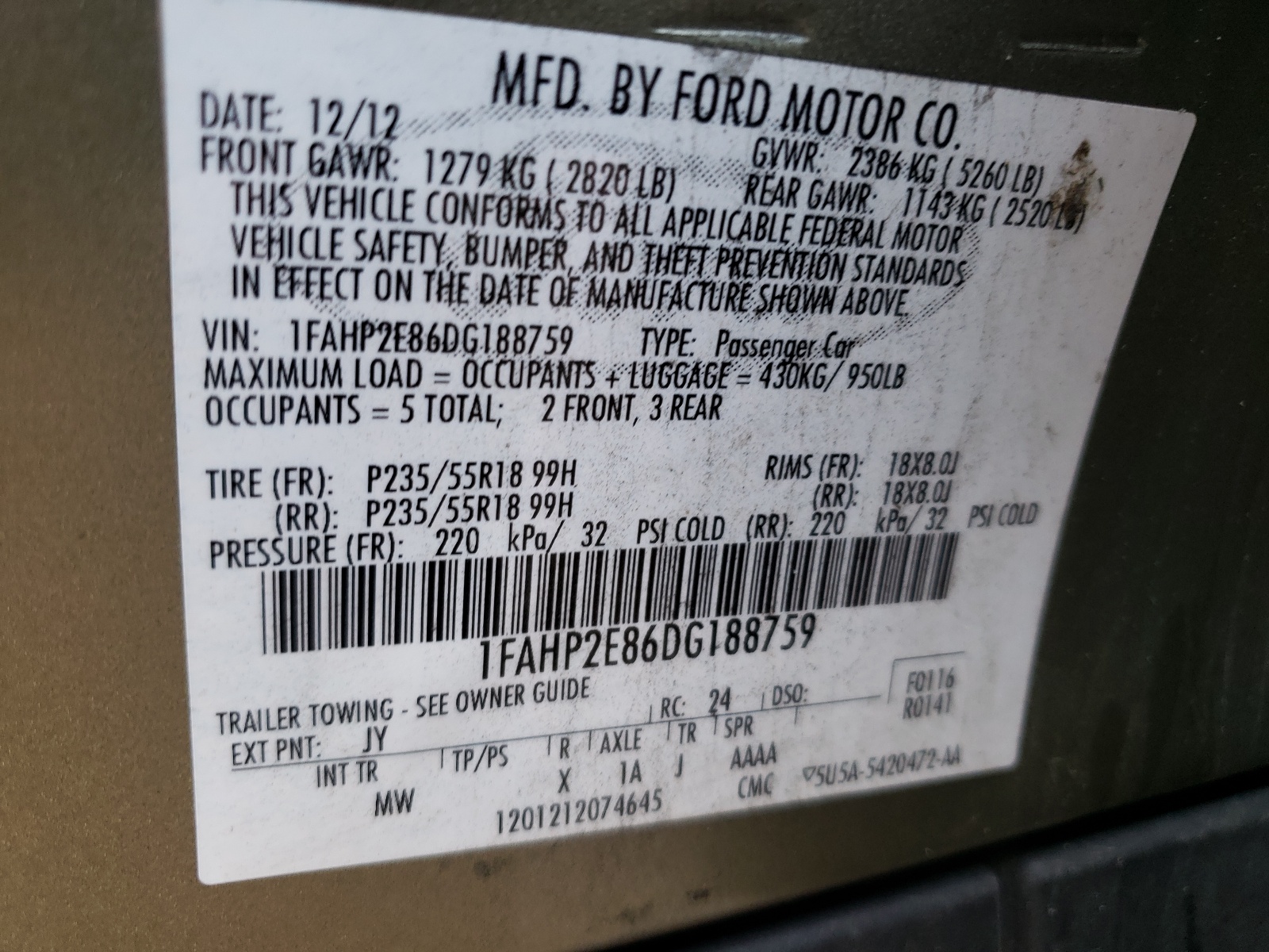 1FAHP2E86DG188759 2013 Ford Taurus Sel