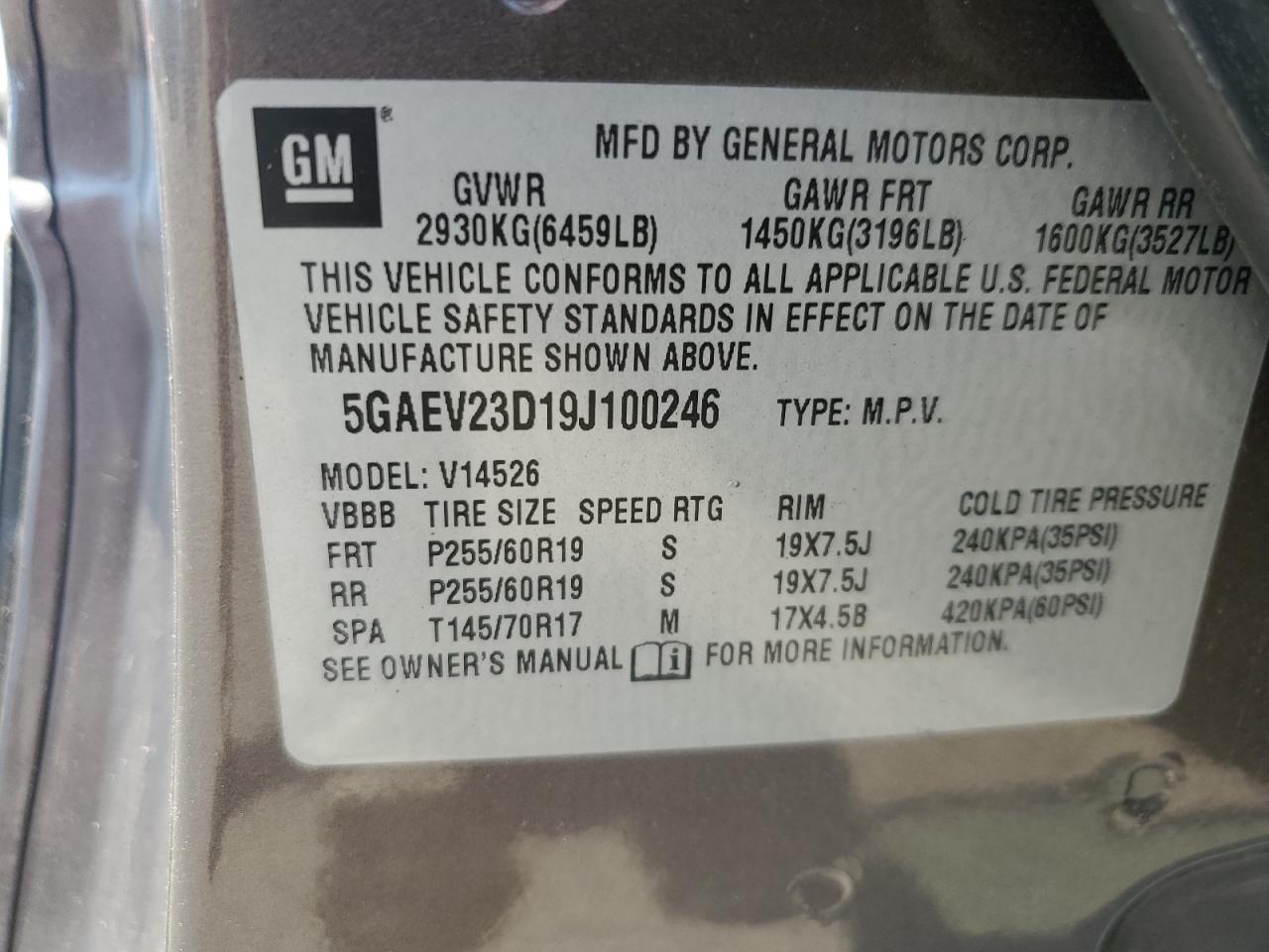 2007 Buick Enclave Cxl VIN: 5GAEV23D19J100246 Lot: 62642744